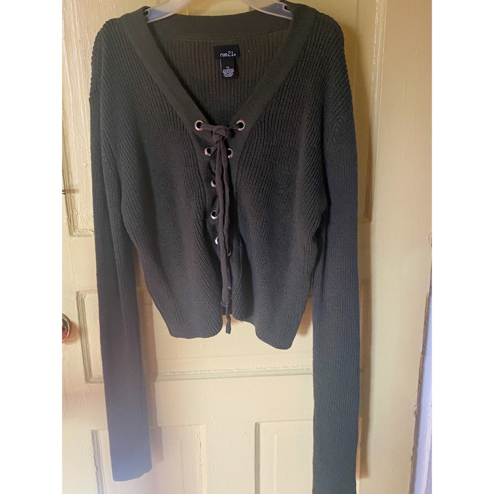 Rue 21 | Crochet top long sleeve shirt army green